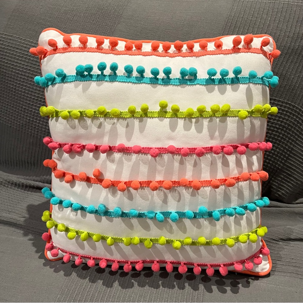Pillowfort Pom Pom Square Cushion Pillow Decorative Multicolor White